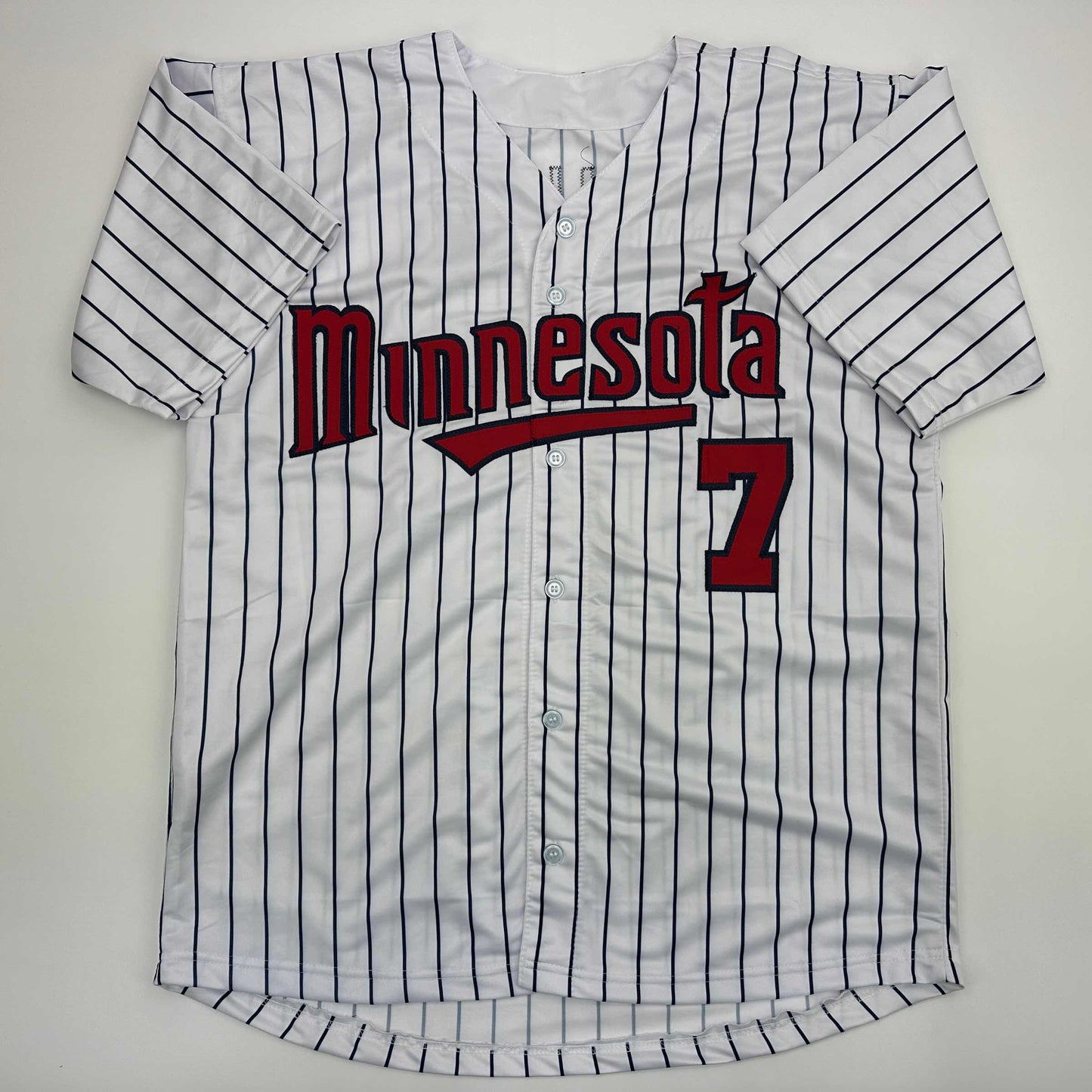 Facsimile Autographed Joe Mauer Minnesota Pinstripe Reprint Laser Auto Baseball Jersey Size Men's XL