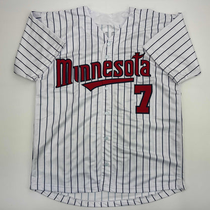 Facsimile Autographed Joe Mauer Minnesota Pinstripe Reprint Laser Auto Baseball Jersey Size Men's XL