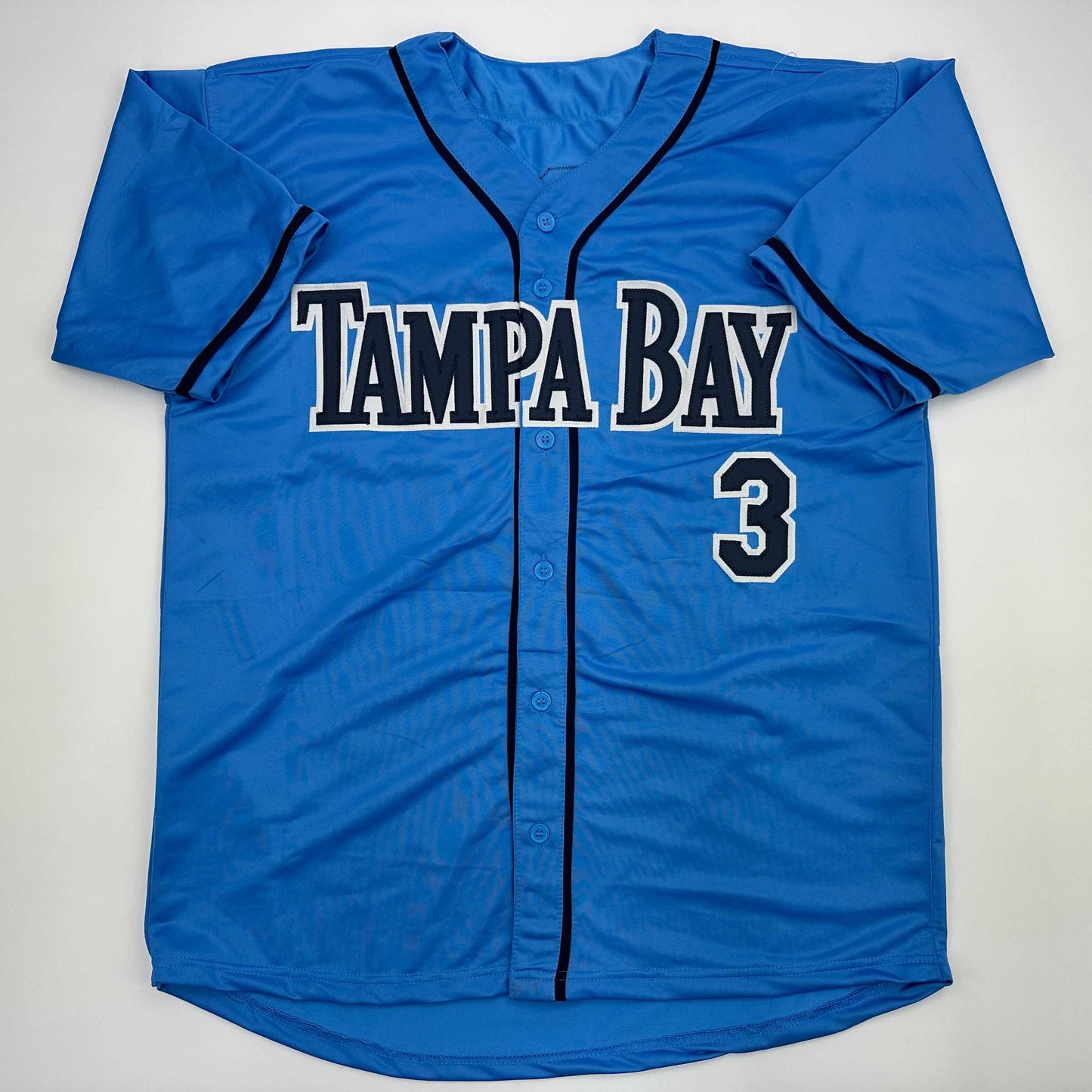 Facsimile Autographed Evan Longoria Tampa Bay Light Blue Reprint Laser Auto Baseball Jersey Size Men's XL