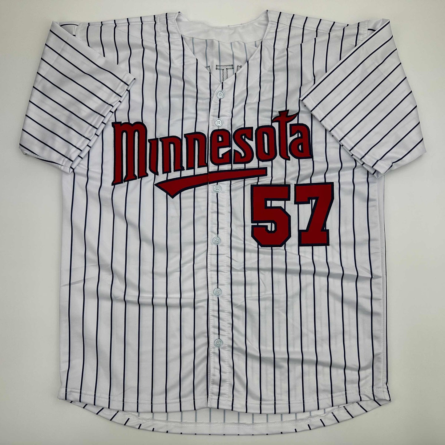 Facsimile Autographed Johan Santana Minnesota Pinstripe Reprint Laser Auto Baseball Jersey Size Men's XL