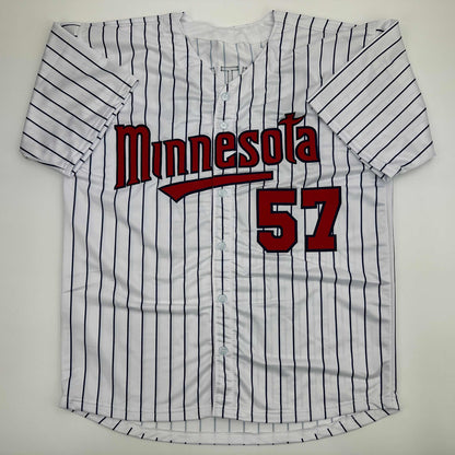 Facsimile Autographed Johan Santana Minnesota Pinstripe Reprint Laser Auto Baseball Jersey Size Men's XL