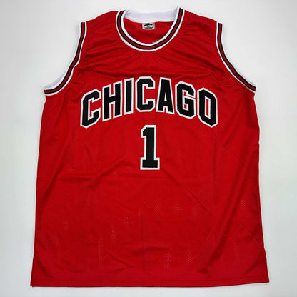 Facsimile Autographed Derrick Rose Chicago Red Reprint Laser Auto Basketball Jersey Size Men's XL