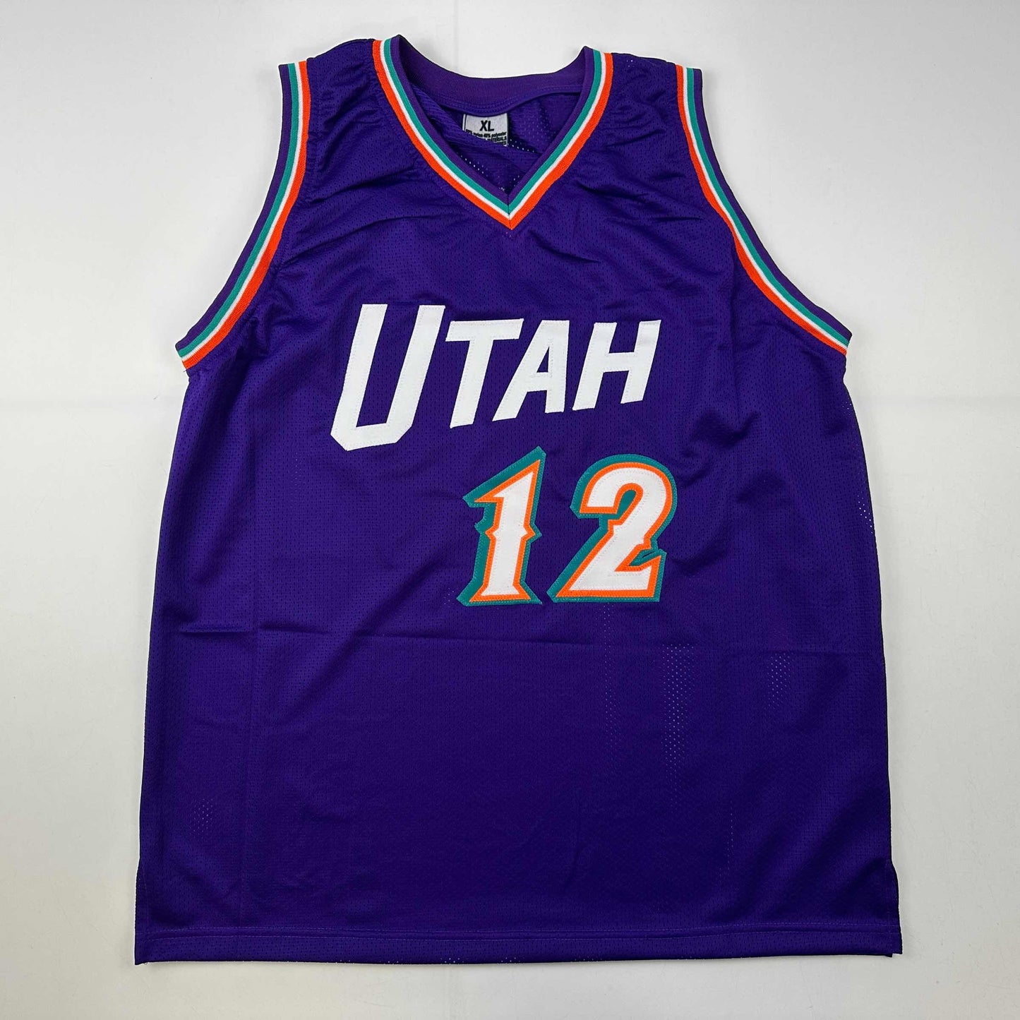 Facsimile Autographed John Stockton Utah Purple Reprint Laser Auto Basketball Jersey Size Men's XL