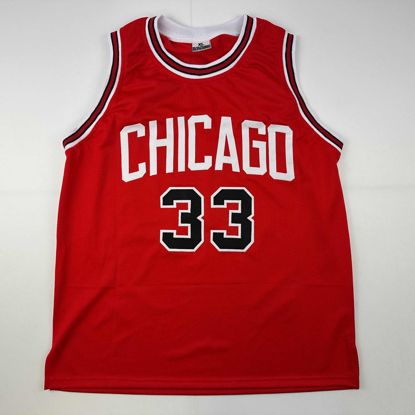Facsimile Autographed Scottie Pippen Chicago Red Reprint Laser Auto Basketball Jersey Size Men's XL