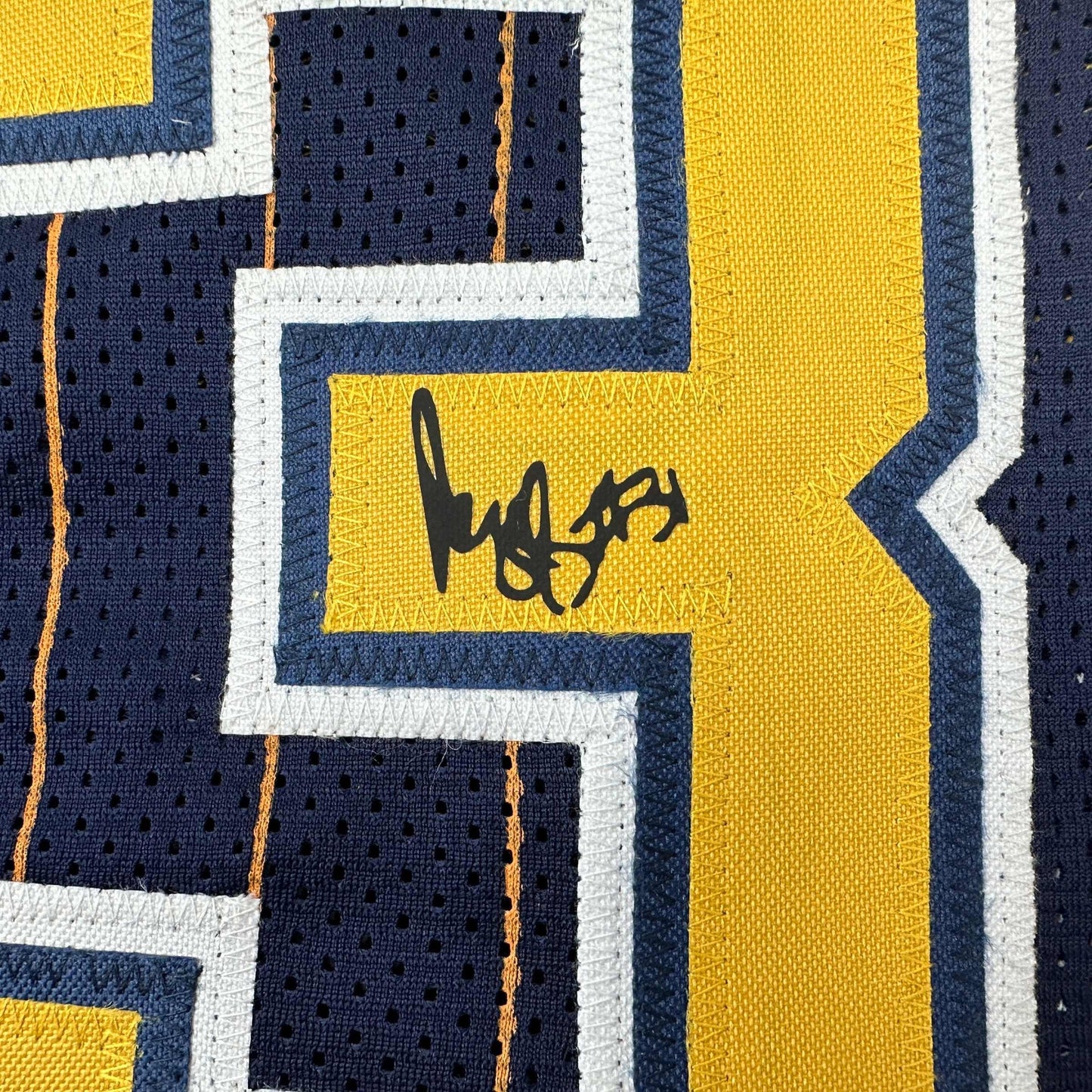 Facsimile Autographed Reggie Miller Indiana Blue Pinstripe Reprint Laser Auto Basketball Jersey Size Men's XL