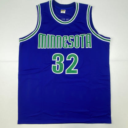 Autographed/Signed Christian Laettner Minnesota Blue Basketball Jersey PSA/DNA COA