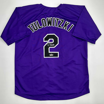 Facsimile Autographed Troy Tulowitzki Colorado Purple Reprint Laser Auto Baseball Jersey Size Men's XL