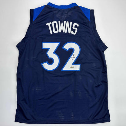Facsimile Autographed Karl-Anthony Towns Minnesota Blue Reprint Laser Auto Basketball Jersey Size Men's XL