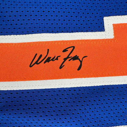 Framed Facsimile Autographed Walt Frazier 35x39 New York Blue Reprint Laser Auto Basketball Jersey