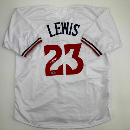 Facsimile Autographed Royce Lewis Minnesota White Reprint Laser Auto Baseball Jersey Size Men's XL