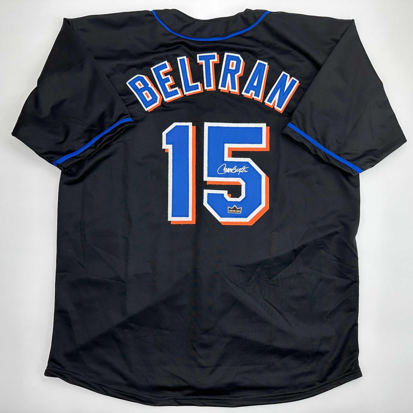 Facsimile Autographed Carlos Beltran New York Black Reprint Laser Auto Baseball Jersey Size Men's XL