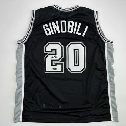 Facsimile Autographed Manu Ginobili San Antonio Black Reprint Laser Auto Basketball Jersey Size Men's XL