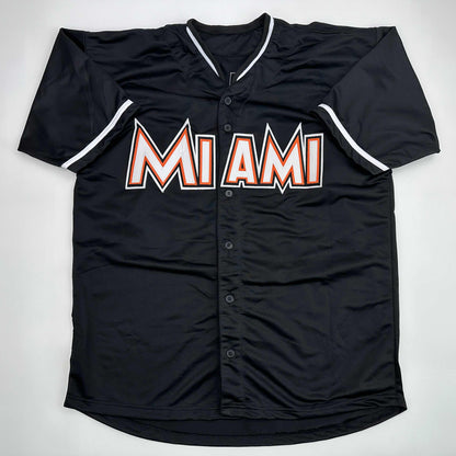 Facsimile Autographed Jose Fernandez Miami Black Reprint Laser Auto Baseball Jersey Size Men's XL