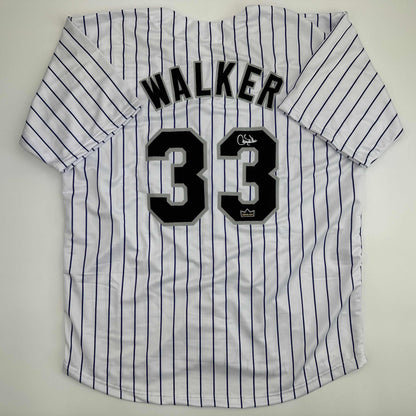 Facsimile Autographed Larry Walker Colorado Pinstripe Reprint Laser Auto Baseball Jersey Size Men's XL