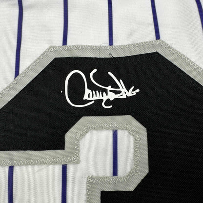 Facsimile Autographed Larry Walker Colorado Pinstripe Reprint Laser Auto Baseball Jersey Size Men's XL