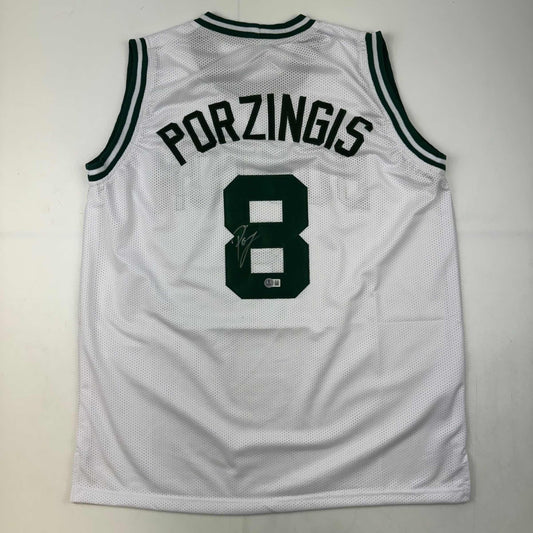 Autographed/Signed Kristaps Porzingis Boston White Basketball Jersey JSA COA