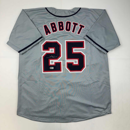 Autographed/Signed Jim Abbott California Grey Baseball Jersey Beckett BAS COA