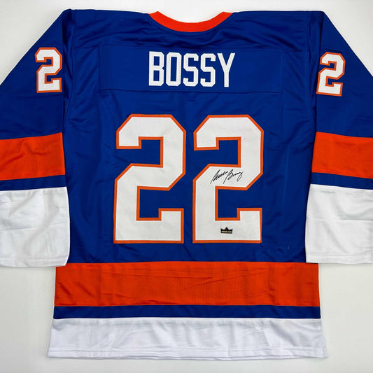Facsimile Autographed Mike Bossy New York Blue Reprint Laser Auto Hockey Jersey Size Men's XL