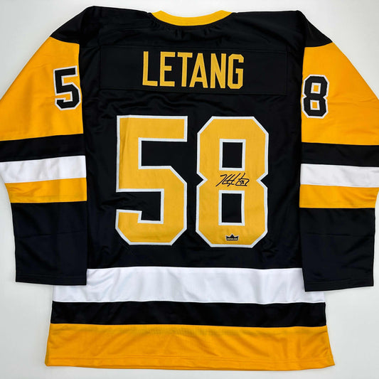 Facsimile Autographed Kris Letang Pittsburgh Black Reprint Laser Auto Hockey Jersey Size Men's XL