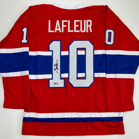 Facsimile Autographed Guy LaFleur Montreal Red Reprint Laser Auto Hockey Jersey Size Men's XL