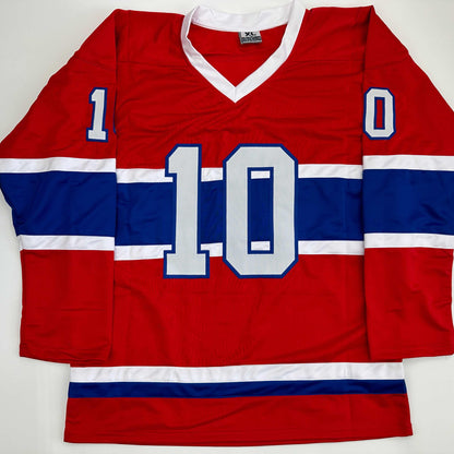 Facsimile Autographed Guy LaFleur Montreal Red Reprint Laser Auto Hockey Jersey Size Men's XL