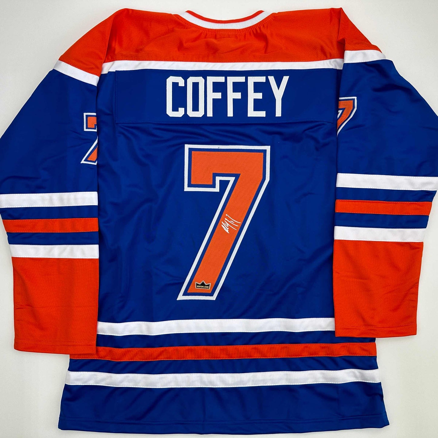 Facsimile Autographed Paul Coffey Edmonton Blue Reprint Laser Auto Hockey Jersey Size Men's XL