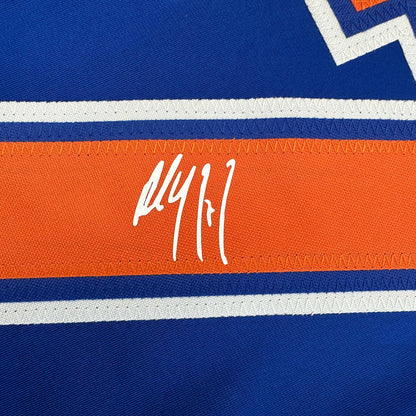 Framed Facsimile Autographed Paul Coffey 35x39 Edmonton Blue Reprint Laser Auto Hockey Jersey