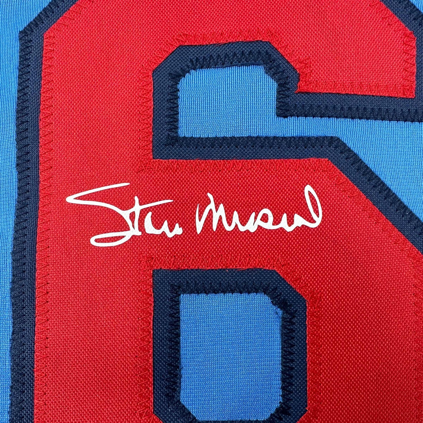 Facsimile Autographed Stan Musial St. Louis Blue Reprint Laser Auto Baseball Jersey Size Men's XL