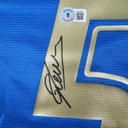 Autographed/Signed Fabio Cannavaro Italy Blue Soccer Futbol Jersey Beckett BAS COA