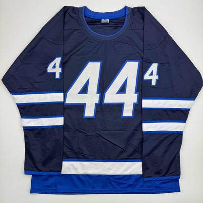 Autographed/Signed Josh Morrissey Winnipeg Blue Hockey Jersey Beckett BAS COA