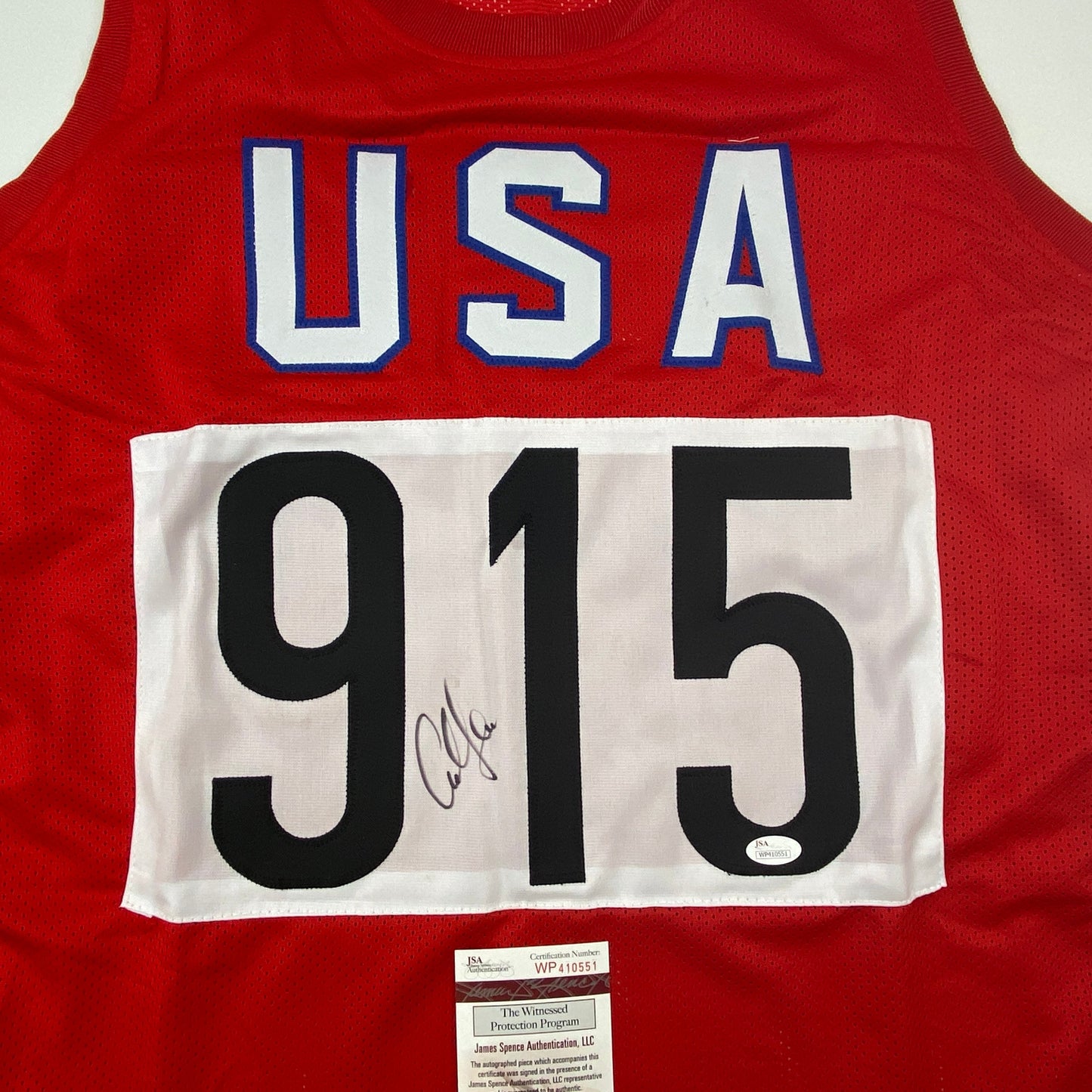 Autographed/Signed Carl Lewis Track Star United States USA Olympics Jersey JSA COA