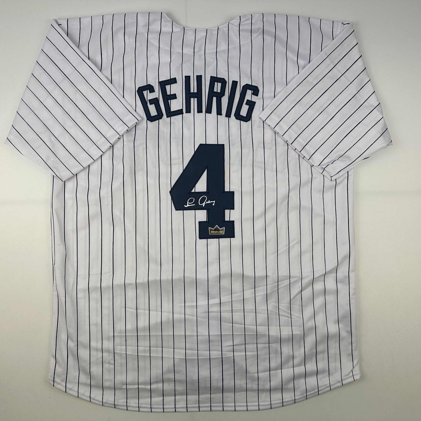 Facsimile Autographed Lou Gehrig New York Pinstripe Reprint Laser Auto Baseball Jersey Size Men's XL