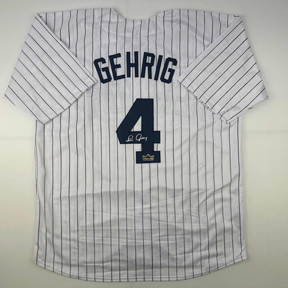 Facsimile Autographed Lou Gehrig New York Pinstripe Reprint Laser Auto Baseball Jersey Size Men's XL