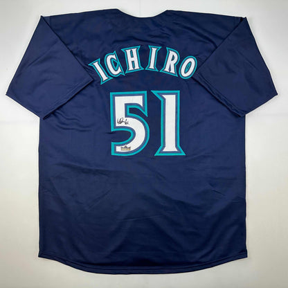 Facsimile Autographed Ichiro Suzuki Seattle Blue Reprint Laser Auto Baseball Jersey Size Men's XL