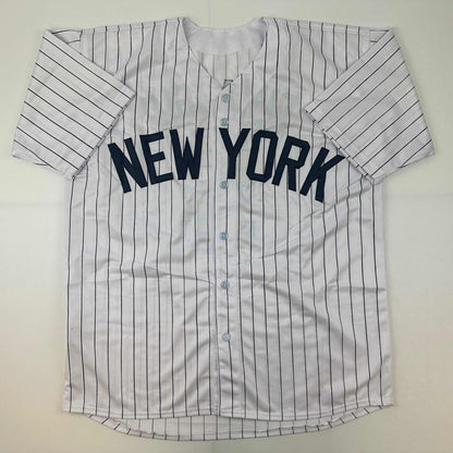 Facsimile Autographed Joe DiMaggio New York Pinstripe Reprint Laser Auto Baseball Jersey Size Men's XL