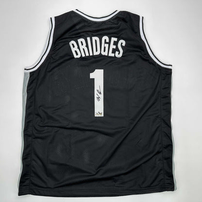 Facsimile Autographed Mikal Bridges Brooklyn Black Reprint Laser Auto Basketball Jersey Size Men's XL