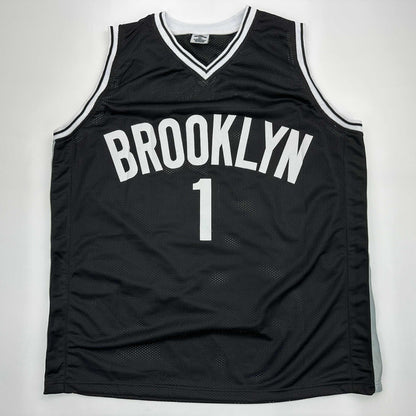Facsimile Autographed Mikal Bridges Brooklyn Black Reprint Laser Auto Basketball Jersey Size Men's XL