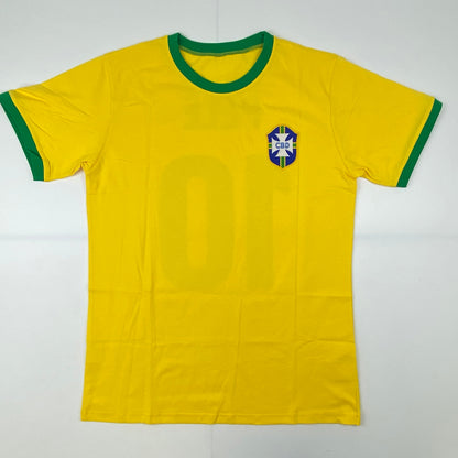 Autographed/Signed Pele Brazil Yellow Soccer Futbol Jersey Beckett BAS COA Auto #2