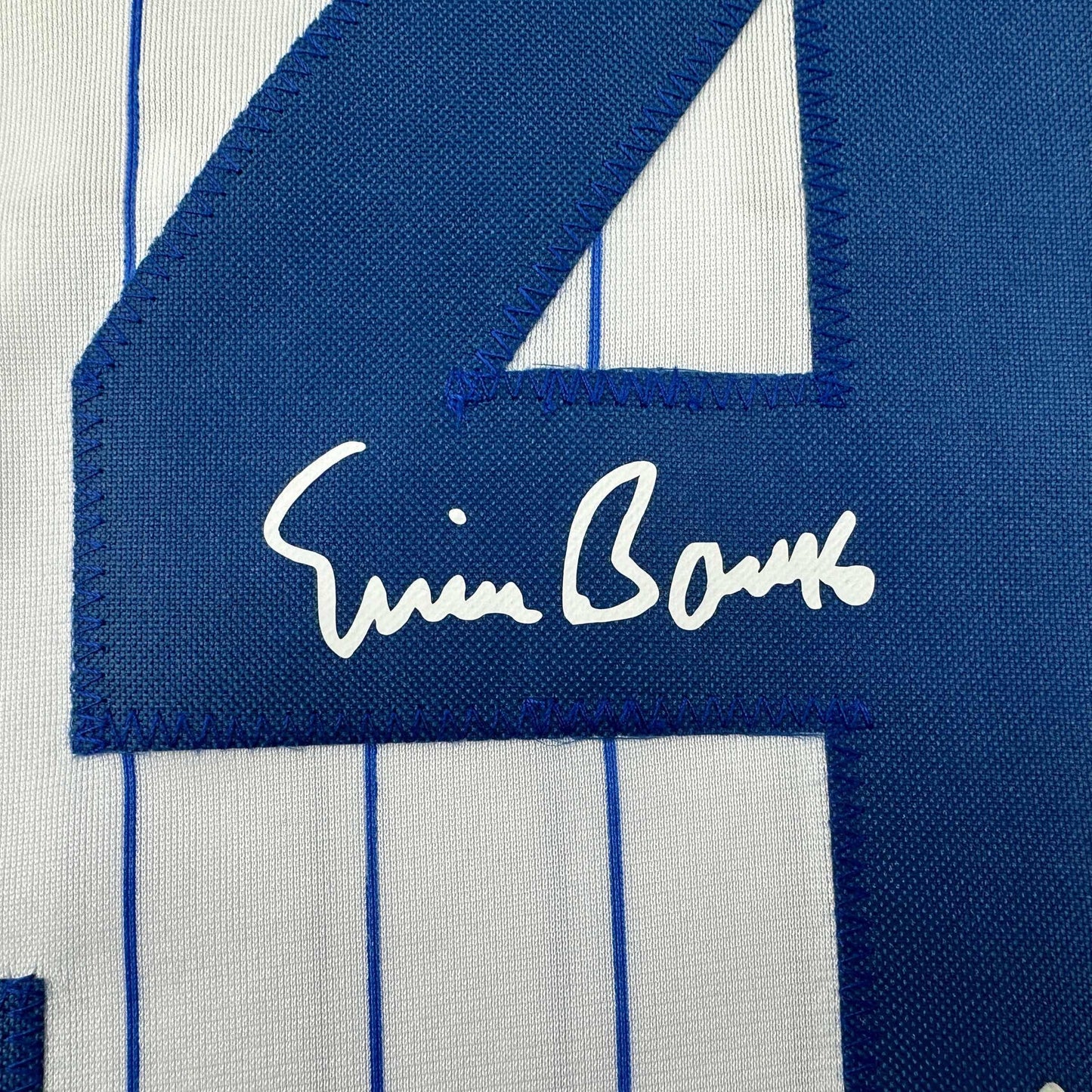 Facsimile Autographed Ernie Banks Chicago Pinstripe Reprint Laser Auto Baseball Jersey Size Men's XL