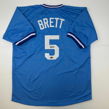 Facsimile Autographed George Brett Kansas City Blue Reprint Laser Auto Baseball Jersey Size Men's XL