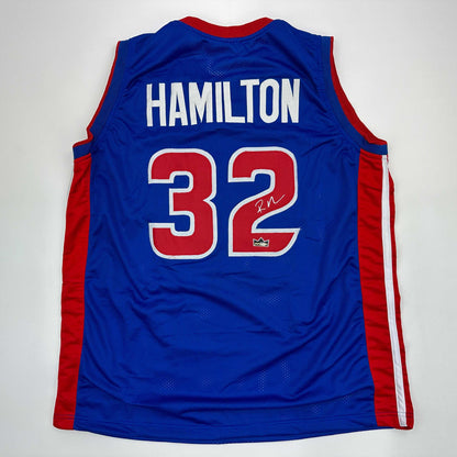 Facsimile Autographed Richard Hamilton Detroit Blue Reprint Laser Auto Basketball Jersey Size Men's XL