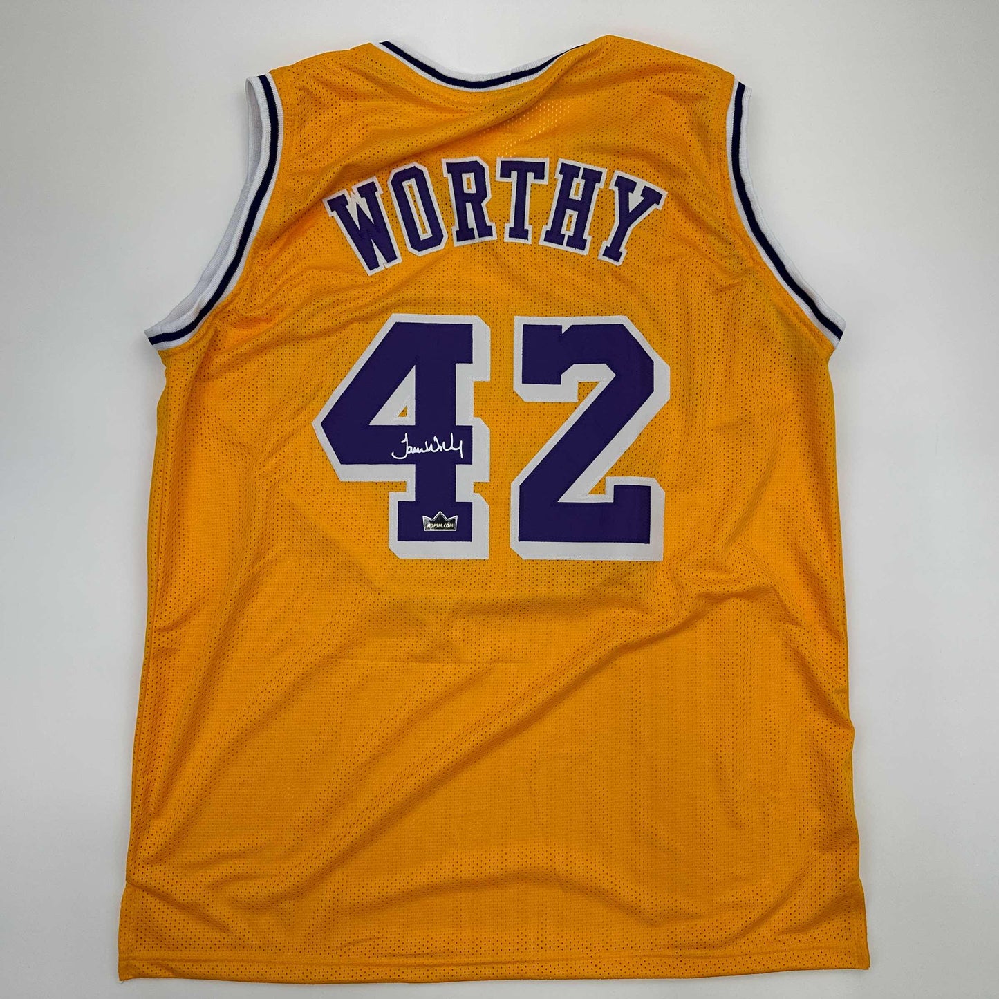 Facsimile Autographed James Worthy Los Angeles LA Yellow Reprint Laser Auto Basketball Jersey Size Men's XL