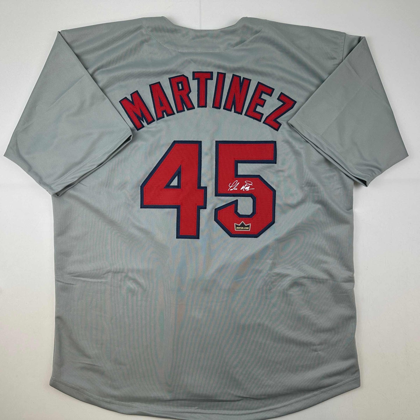 Facsimile Autographed Pedro Martinez Boston Grey Reprint Laser Auto Baseball Jersey Size Men's XL