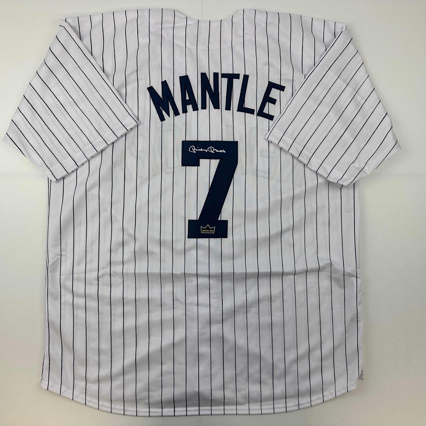 Facsimile Autographed Mickey Mantle New York Pinstripe Reprint Laser Auto Baseball Jersey Size Men's XL