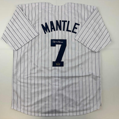 Facsimile Autographed Mickey Mantle New York Pinstripe Reprint Laser Auto Baseball Jersey Size Men's XL