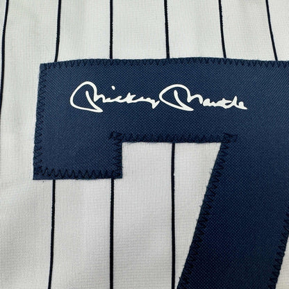 Facsimile Autographed Mickey Mantle New York Pinstripe Reprint Laser Auto Baseball Jersey Size Men's XL