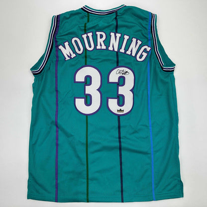 Facsimile Autographed Alonzo Mourning Charlotte Teal Reprint Laser Auto Basketball Jersey Size Men's XL