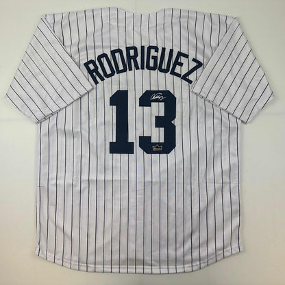 Facsimile Autographed Alex Rodriguez A-Rod New York Pinstripe Reprint Laser Auto Baseball Jersey Size Men's XL