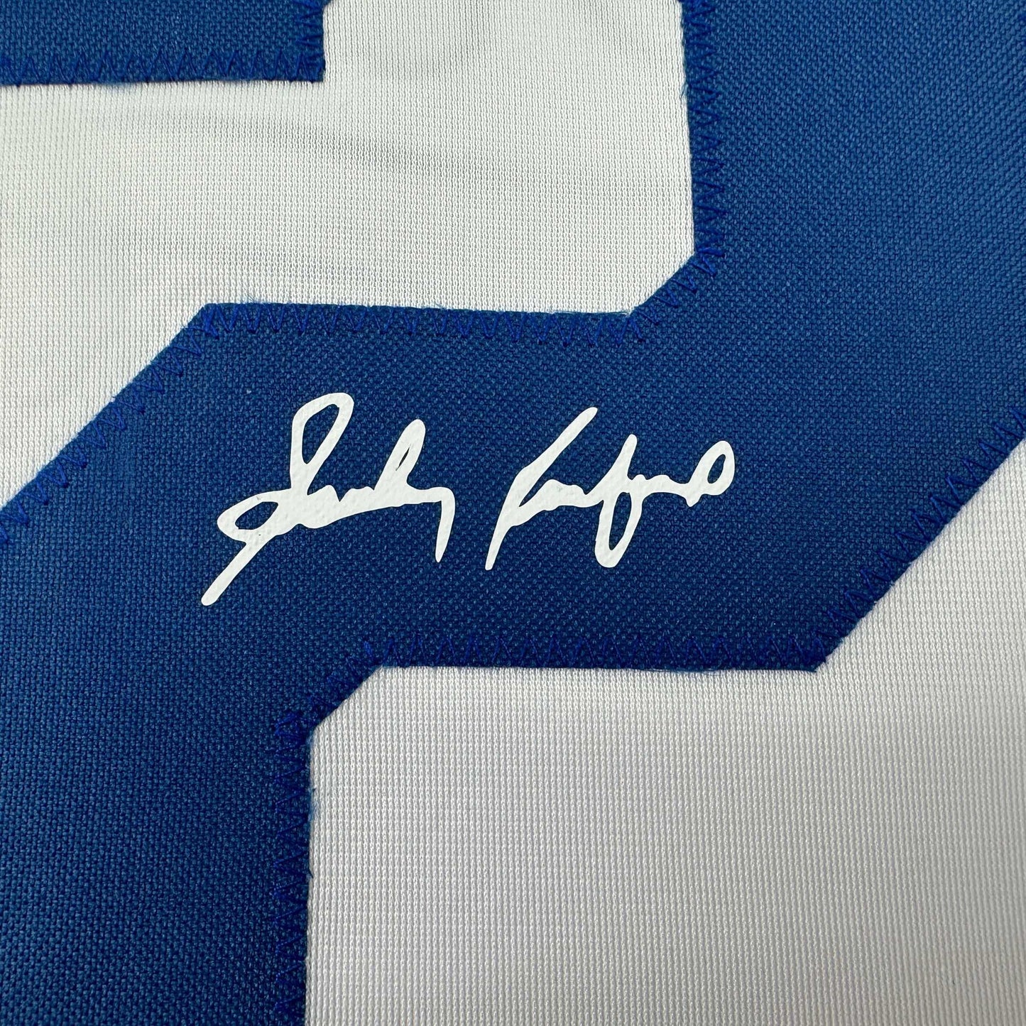 Facsimile Autographed Sandy Koufax Los Angeles LA White Reprint Laser Auto Baseball Jersey Size Men's XL