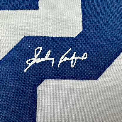 Facsimile Autographed Sandy Koufax Los Angeles LA White Reprint Laser Auto Baseball Jersey Size Men's XL